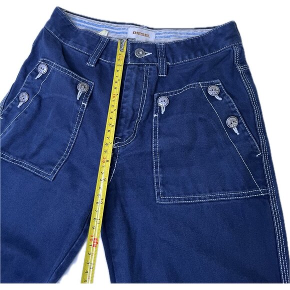 Y2k Diesel Women’s Wide Leg Navy Blue Canvas Pants White Stitching 25x31 - Picture 7 of 7